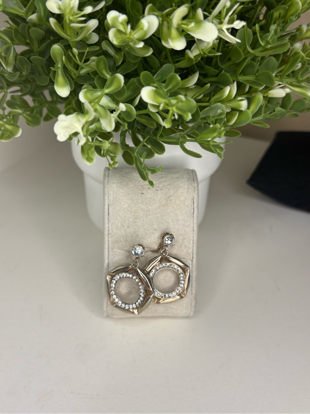 Vintage Silver Tone Rhinestone Screw Back Geometric Drop Earrings Mid Century